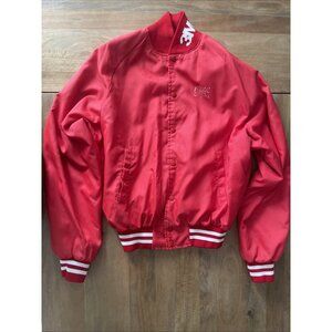 Vintage 80s Warwick Varsity Bomber Jacket Size XL Red Snap Satin Go For Gold 3M